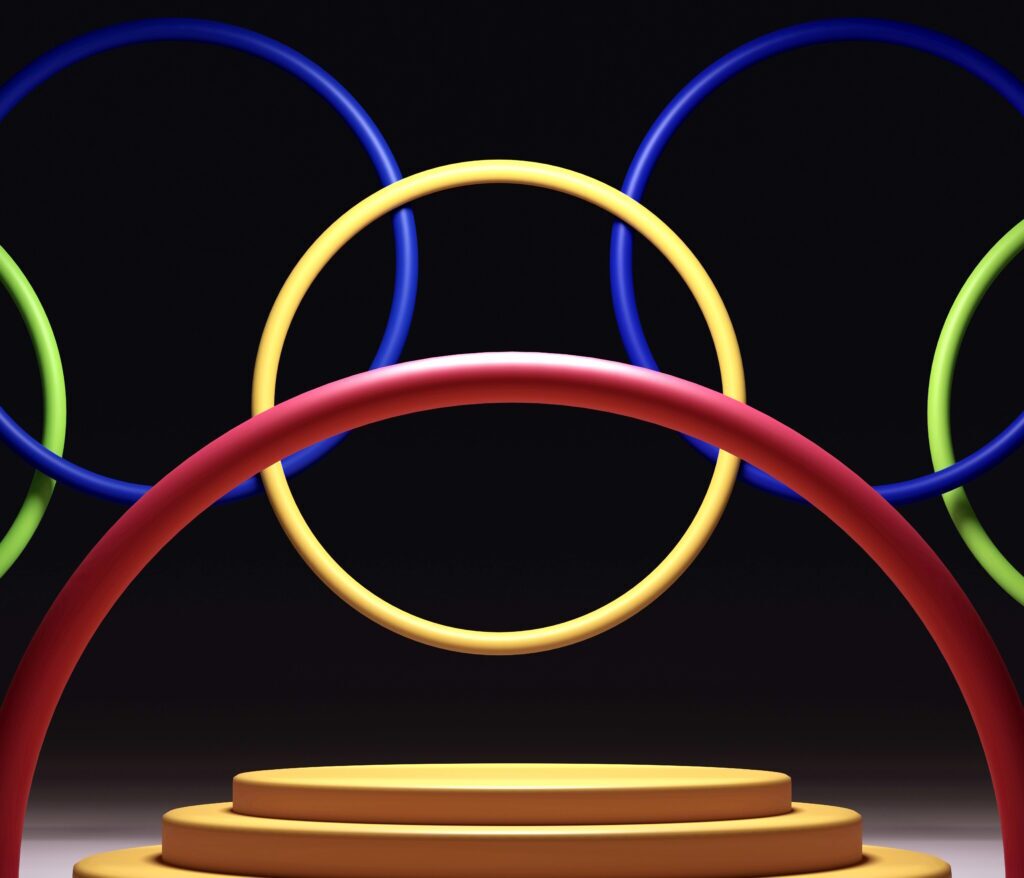 Coloured rings and podium