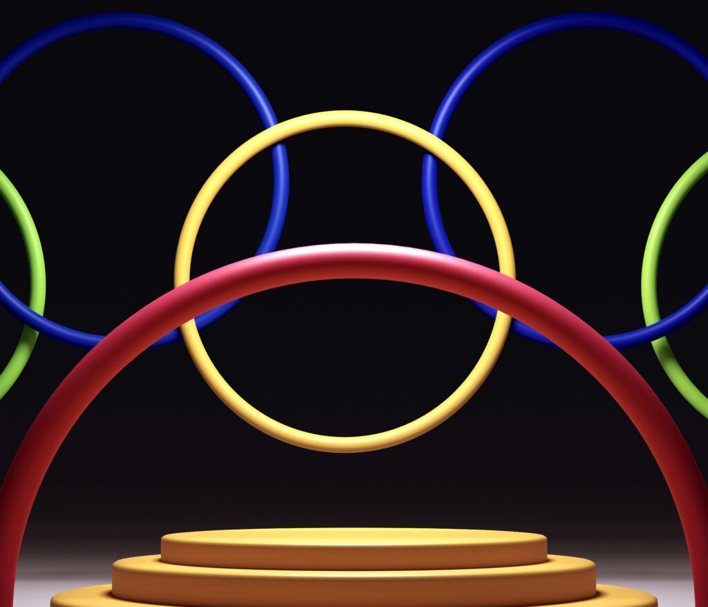 Coloured rings and podium