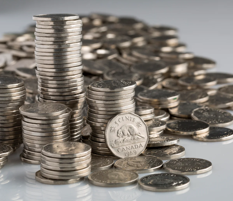 Stacks of Canadian nickels
